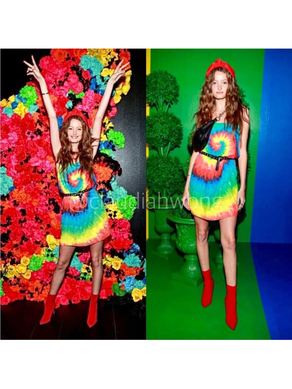 Alice + Olivia Tie-Dye Spiral Slip Dress in Rainbow Colors Large - Picture 2 of 14